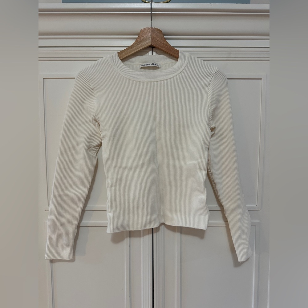 Abercrombie Cream Ribbed Long Sleeve Top